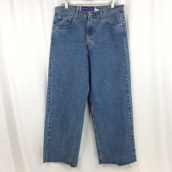 VTG Levis Silvertab Wide Leg Jeans Womens 14 Baggy Skate Y2K 90s Frayed Hem - Picture 1 of 7